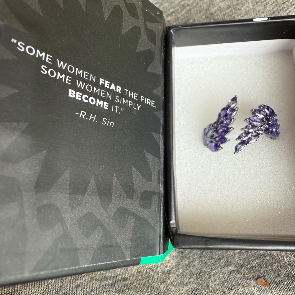 Purple Amethyst Ring with Silver Setting Wings of a Raven